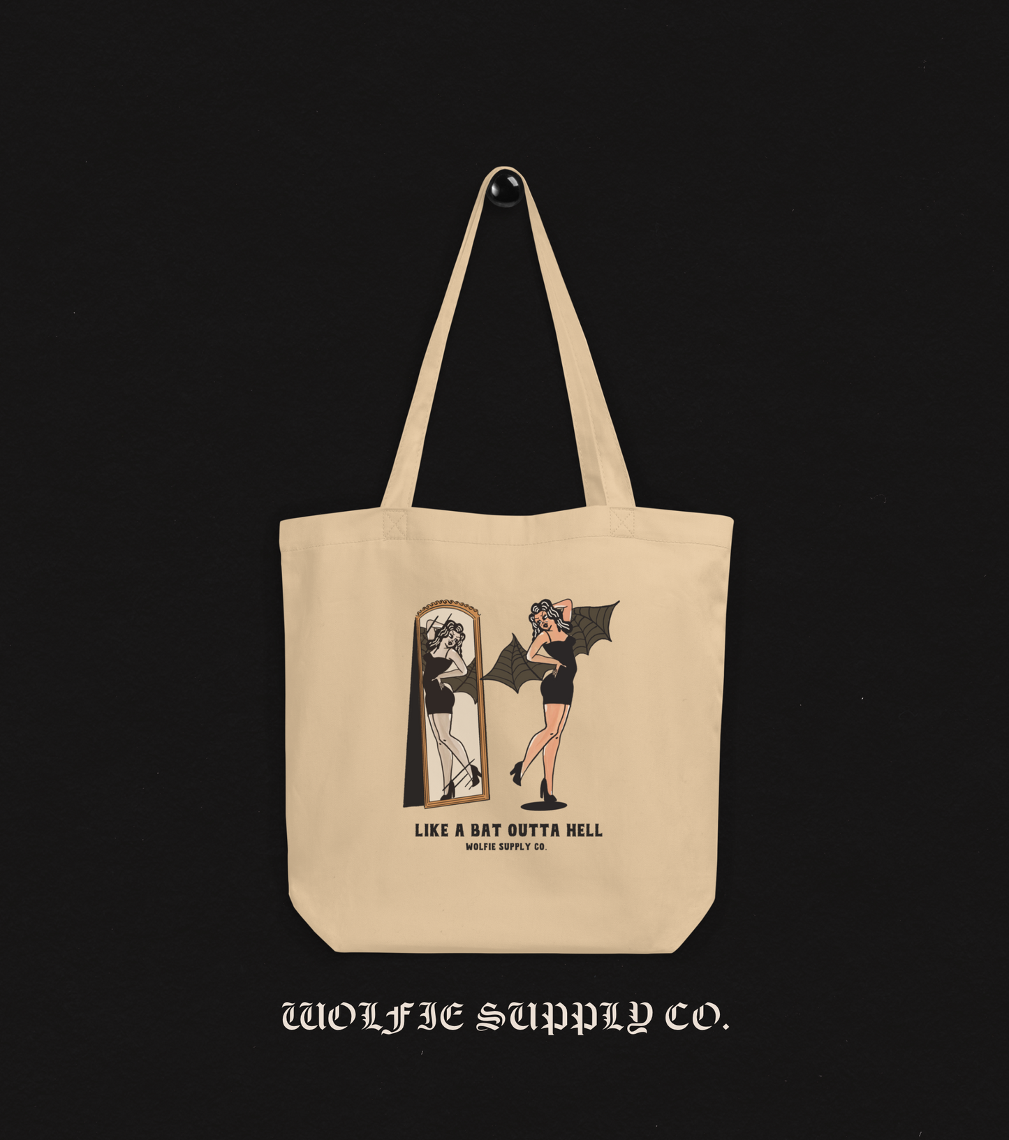 Bat Outta Hell Tote- Beige