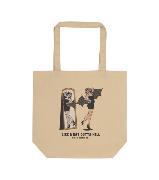 Bat Outta Hell Tote- Beige